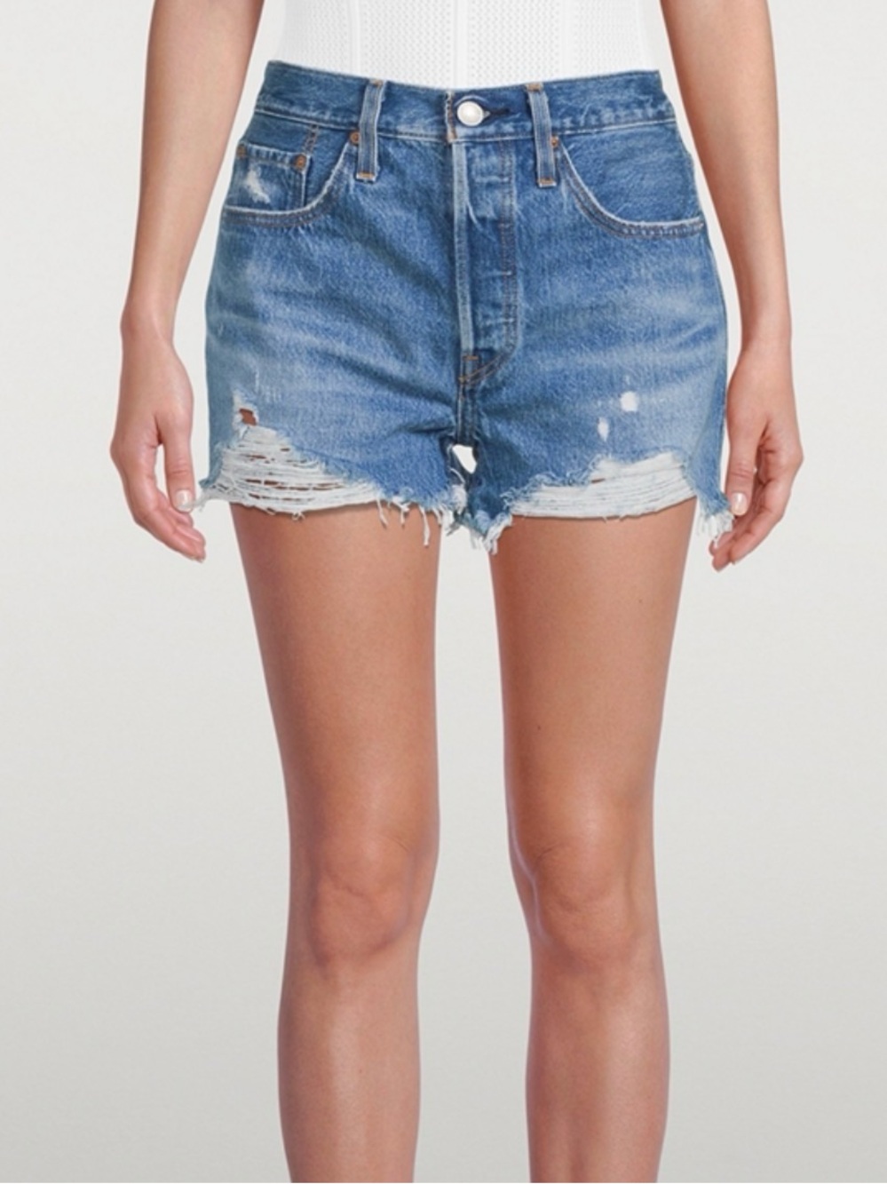 Levi's 501 Distressed Mid-Blue Denim Cutoff Shorts